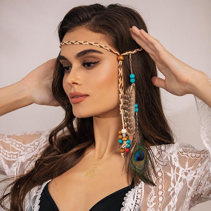 Campsis Indian Princess Peacock Feather Head Chain for Girl, Fashion Headband for Women. (Blue) - Image 5